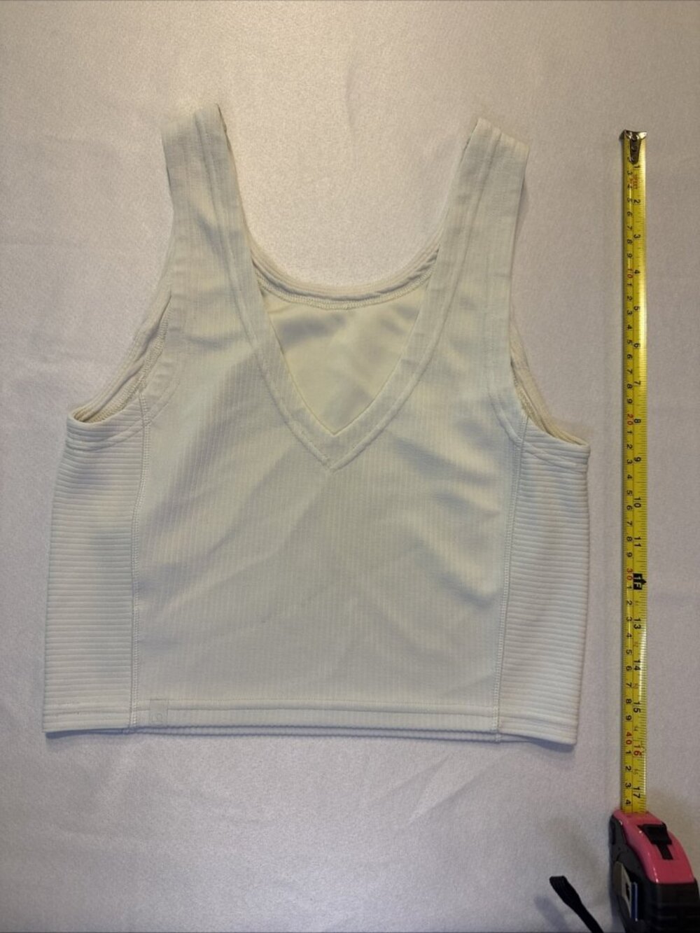 Lululemon Shirt Ribbed White V-Neck Crop Tank Top Light Support Size S/4 - Picture 5 of 5